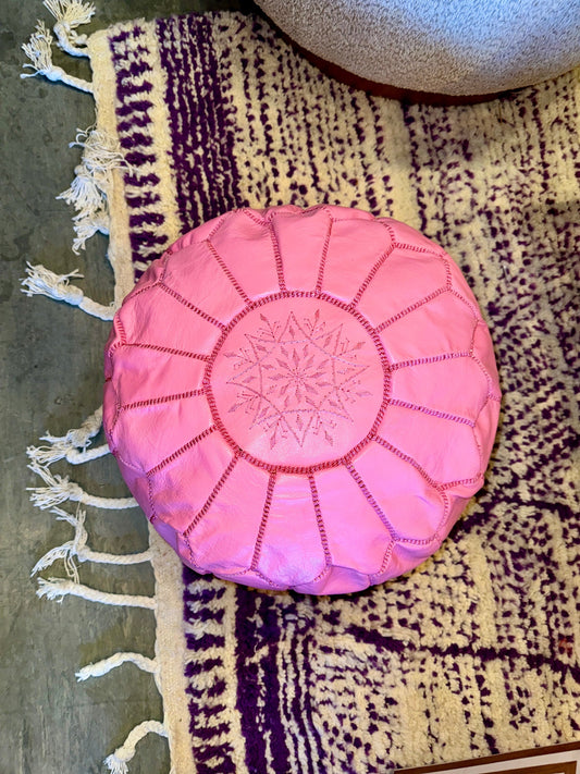 Pink Leather Pouf