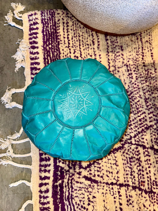 Teal Leather Pouf