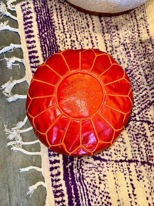Orange Leather Pouf