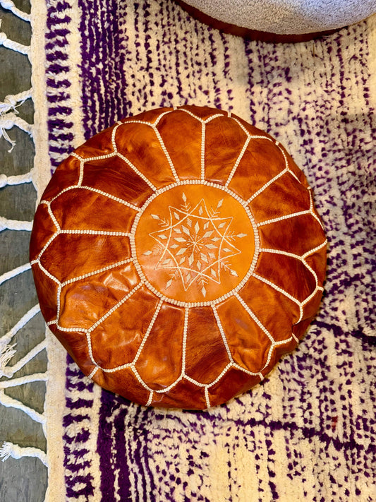 Brown Leather Pouf