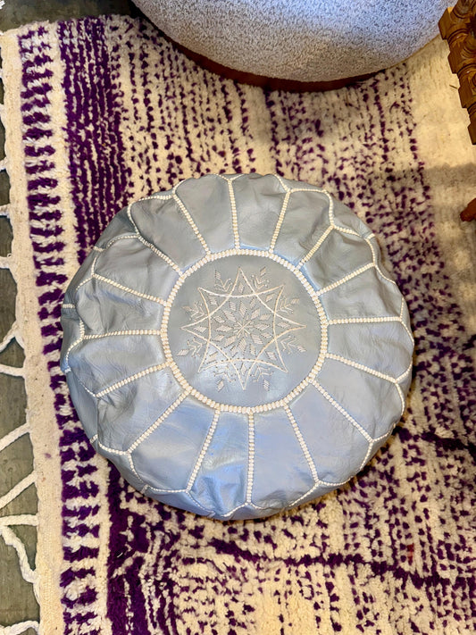 Gray Leather Pouf