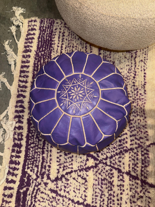 Purple & White Leather Pouf