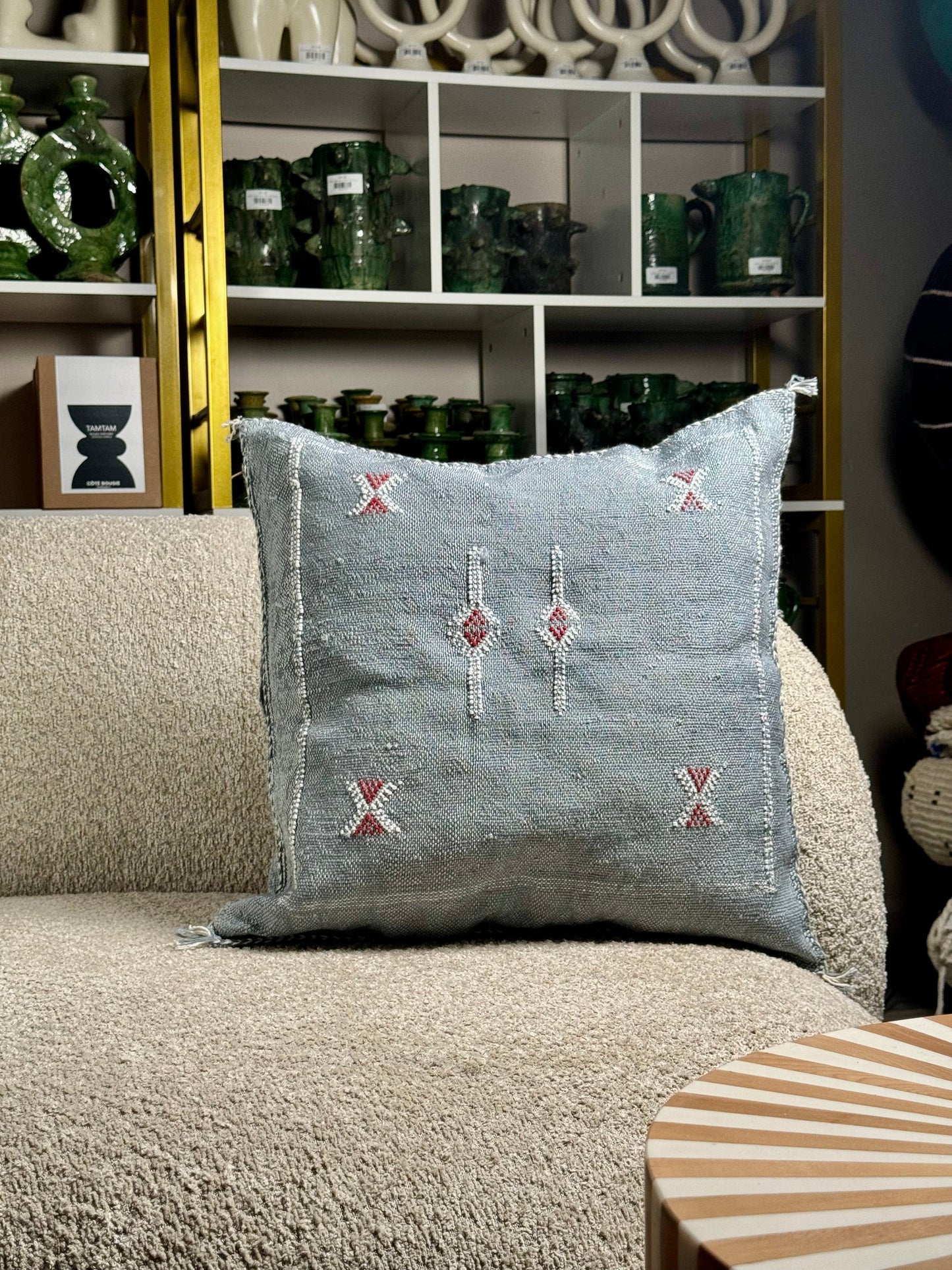 Cactus Silk Pillow | Dusty Blue