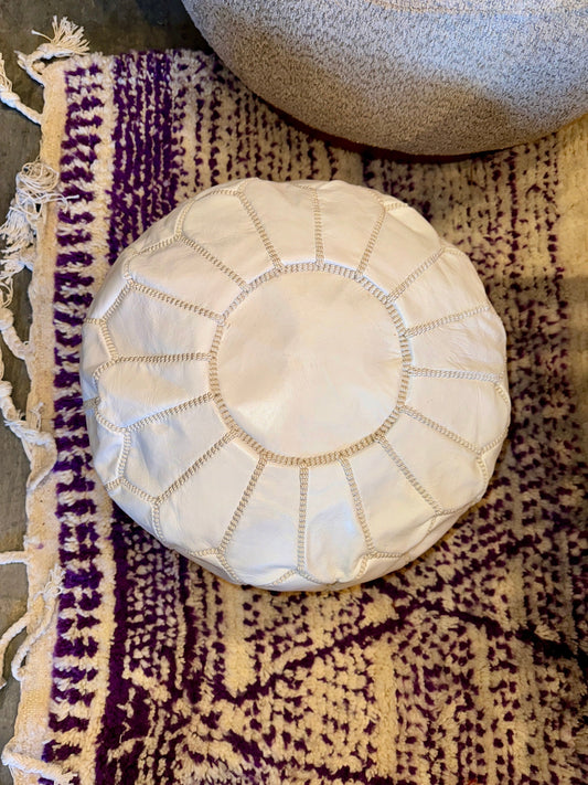 White Leather Pouf