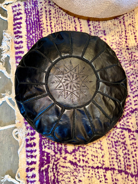 Black Leather Pouf