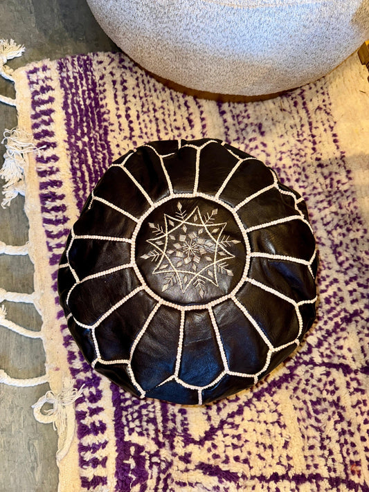 Black & White Leather Pouf