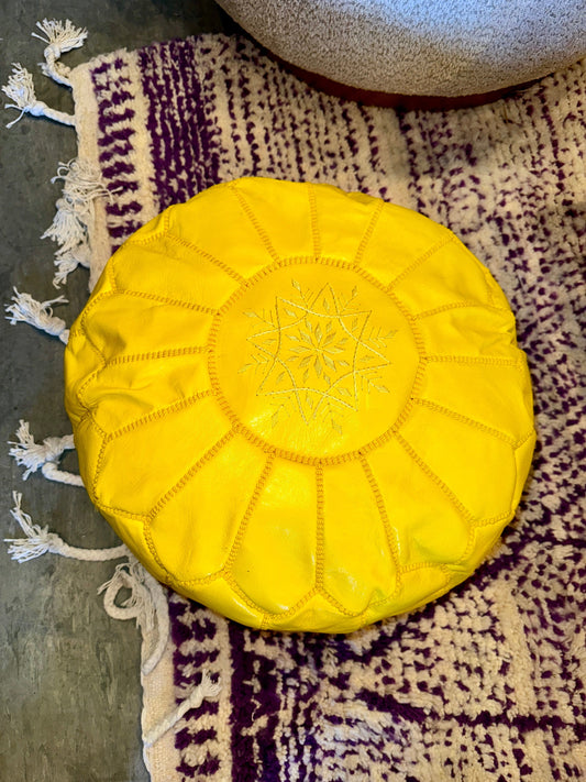 Yellow Leather Pouf