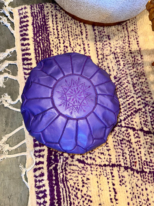 Purple Leather Pouf
